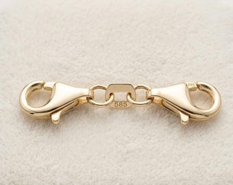 14K Gold Double Lobster Clasp Connector • Pear Shaped Chain Extender, Charm Hanger