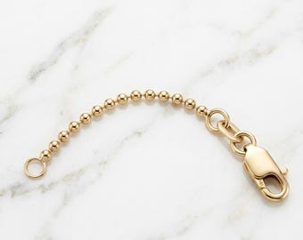 1.5mm 14K Yellow Gold Bead Ball Chain Extender, Necklace Bracelet Extension, Lobster Clasp