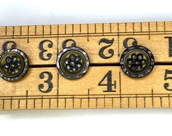 19th Century Antique Cut Steel Buttons with Bras Background.  Set of 3.