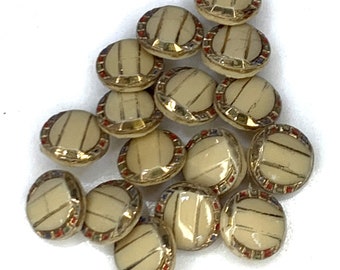 Antique/Vintage Beige Glass Buttons with Painted Details , Diminutives, Victorian - Set of 16