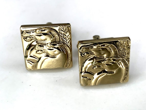 1960's Hickok USA Square Cufflinks with Horses - image 1