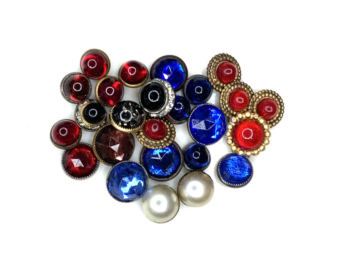 Vintage Rhinestone, Pearl, Red, Blue, Black Buttons - Mixed Lot of 25 ...