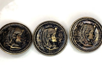 Antique Victorian Brass Egyptian Revival Buttons, Lot of 3