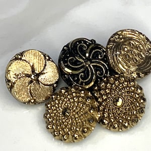 Antique Black and Gold Glass Buttons - Lot of 5