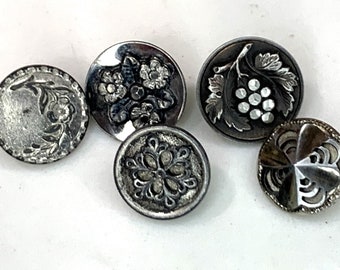 Vintage zilveren metalen knoppen, veel van 5