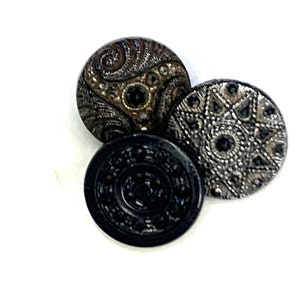 Vintage Black Fancy Glass Victorian Buttons Lot of 3