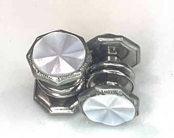 Vintage 1920's Snap Link Cufflinks, Mother of Pearl Accent, Silver Tone, Snap Links