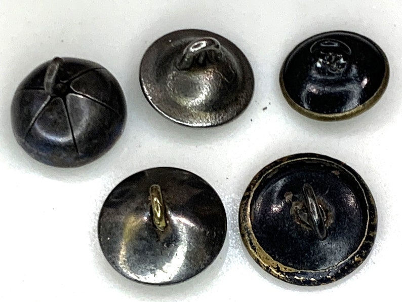 19th Century Antique Blue Fancy Cut Steel Cup Buttons, Mother of Pearl, Wedgewood, Austrian Tinies, Lot of 5 image 4