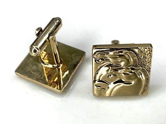 1960's Hickok USA Square Cufflinks with Horses - image 2