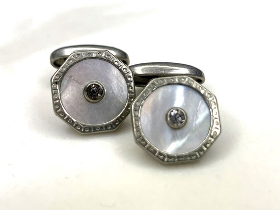 Antique  Silver Tone Mother of Pearl Accents, Oct… - image 1