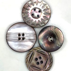 Medium/Large Smokey Pink, Carved, Shell,  Mother of Pearl Vintage Buttons - Lot of 4