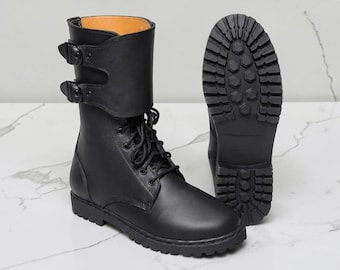 Franse actie leren militaire gevechtslaarzen – antislip rubberen zool, unisex model