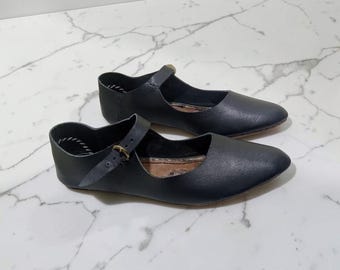 Handgefertigte Schwarze Leder Mary Jane Ballerinas Flache Schuhe - Klassische Komfortschuhe für jeden Tag