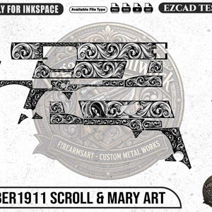 Kimber1911 Scroll Mary Design (svg, dxf, png, ai) Laser Engraving Design Files