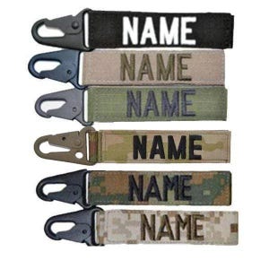 Custom Name Tape Keychain with hook and loop Molle or belt attachment system