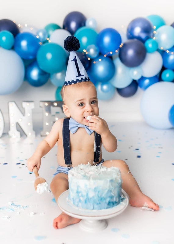 Boys First Birthday Outfit Cake Smash Baby Blue and Navy 1 2 