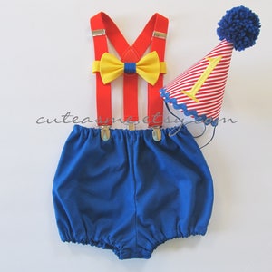 Boys Smash Cake Outfit Carnival 1, 2, 3, or 4 piece Circus First Birthday Smash Cake Hat Diaper Cover Bow Tie Suspenders Photoshoot