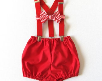 Cake Smash Outfit | First Birthday Outfit | Red First Birthday Outfit | Boy Diaper Cover Bow Tie Suspenders 1, 2, or 3 pc 1st Birthday