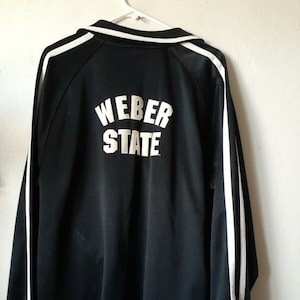 Men&#39;s 2XL (XXL) Vtg Champion Fieldhouse Full Zip-up Athletic Track Jacket (Weber State Wilcats) Black & White Stripe Gym