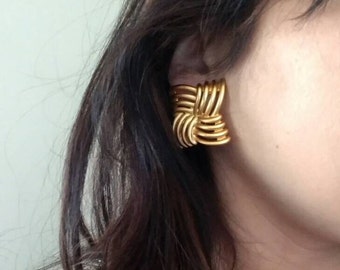 Totally '80s Chunky Gold-Tone Basket Weave Clip-On statement Earrings