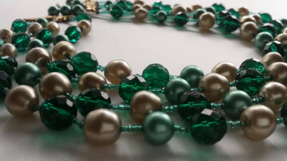 Vtg 1960's Marvella Green Faceted Czech Glass and… - image 2