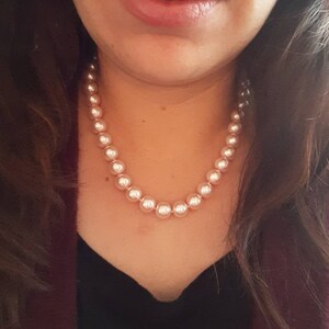 Vintage Pink Glass Pearl Necklace, 16" Strand, 7mm Beads, Fishhook Clasp image 4