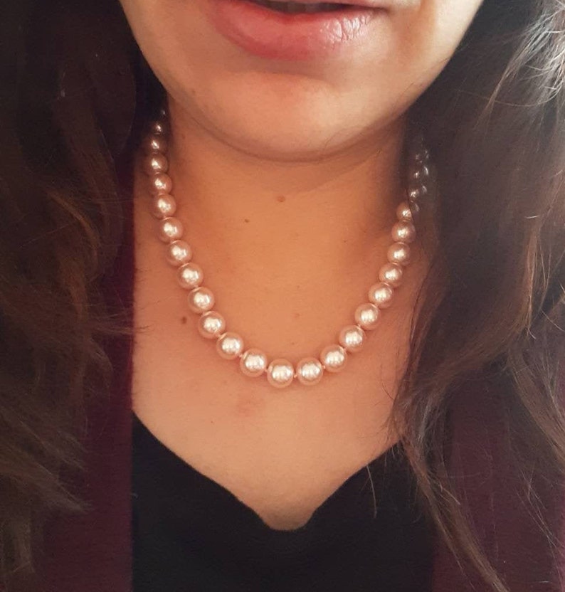 Vintage Pink Glass Pearl Necklace, 16" Strand, 7mm Beads, Fishhook Clasp image 4