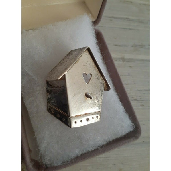 FAR FETCHED signed Sterling Silver Whimsical Birdhouse Novelty Pin Brooch Heart