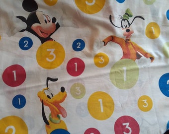 Vintage Disney Mickey Mouse and Friends Donald Duck Goofy Twin Flat Bed sheets Disneyana Nursery Kids bedroom decor Primary Colors