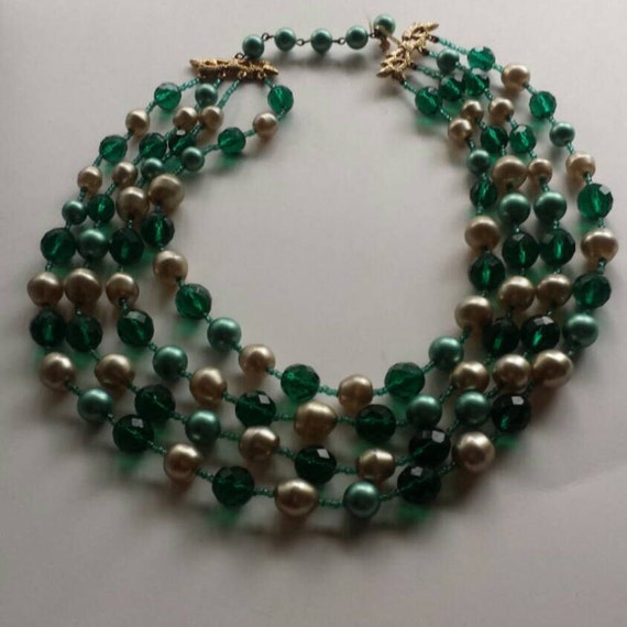 Vtg 1960's Marvella Green Faceted Czech Glass and… - image 4