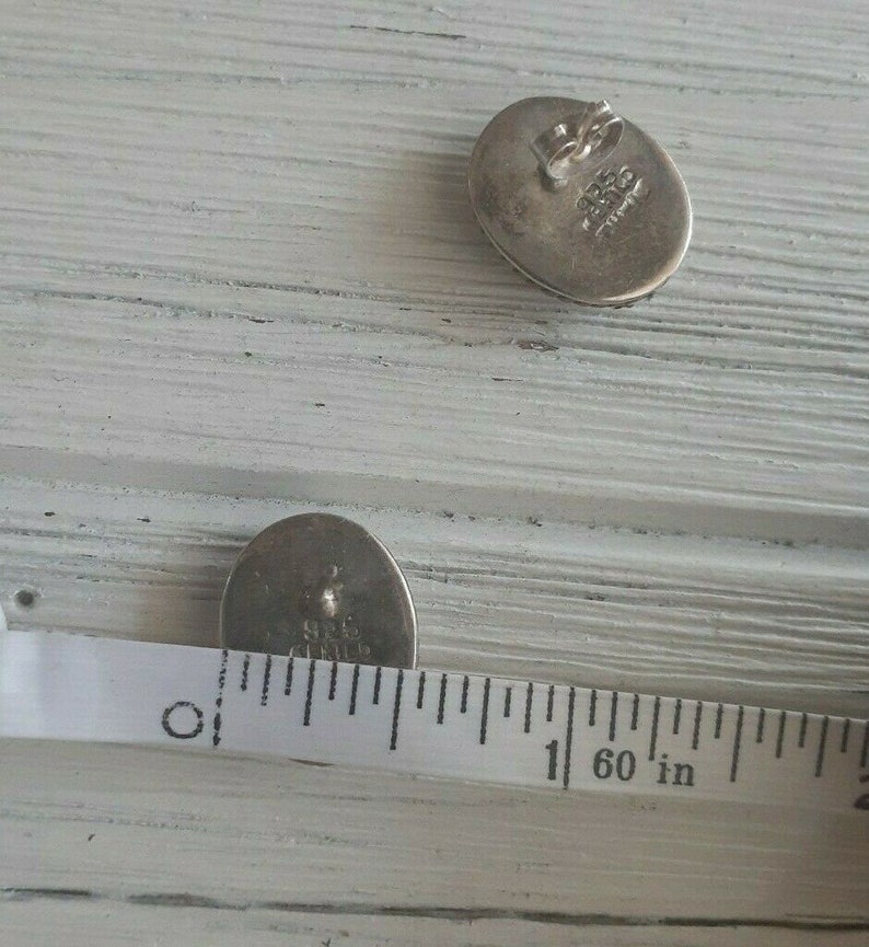 Vtg 70/'s Taxco Mexico 925 Sterling Mexican Silver wBraided Brass Rope trim Oval Stud Minimalist Earrings Ethnic