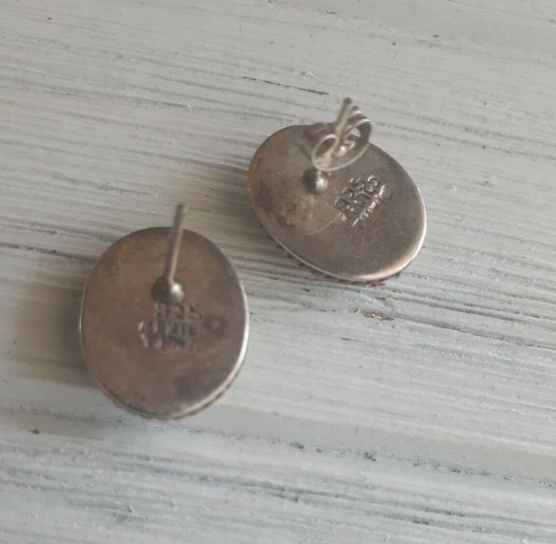 Vtg 70/'s Taxco Mexico 925 Sterling Mexican Silver wBraided Brass Rope trim Oval Stud Minimalist Earrings Ethnic