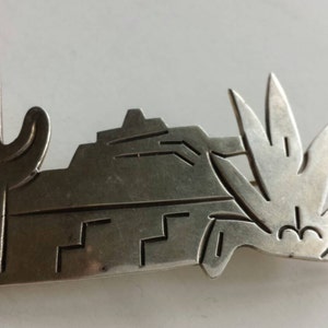 Vtg Taxco, Mexiko Sterling Silber Brosche 1970er Jahre südwestlichen Landschaft Kaktus Agave Pflanze