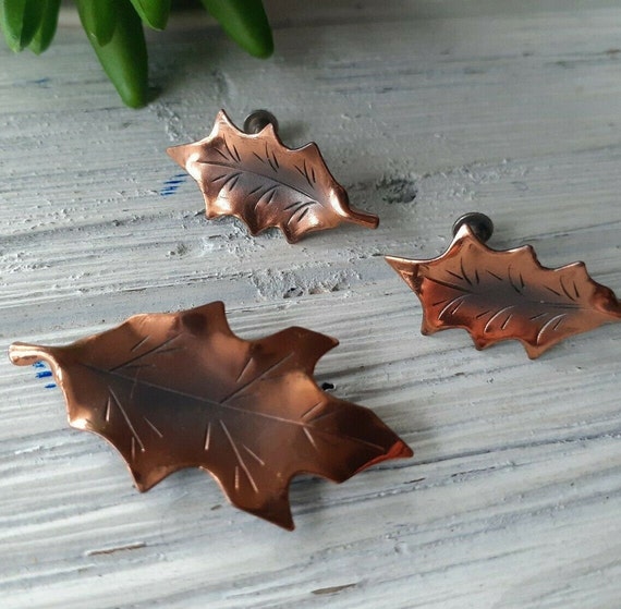 Mid Century Stuart Nye Solid Copper Maple Leaf Br… - image 1