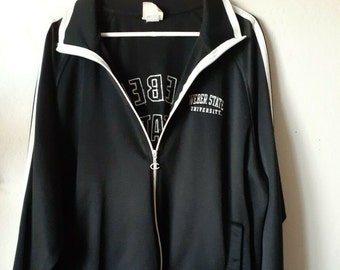 Men's 2XL (XXL) Vtg Champion Fieldhouse Full Zip-up Athletic Track Jacket (Weber State Wilcats) Black & White Stripe Gym