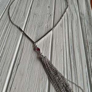 Sarah Coventry vintage cadena tassel collar 24" larga longitud silvertone rosa cristal adornado
