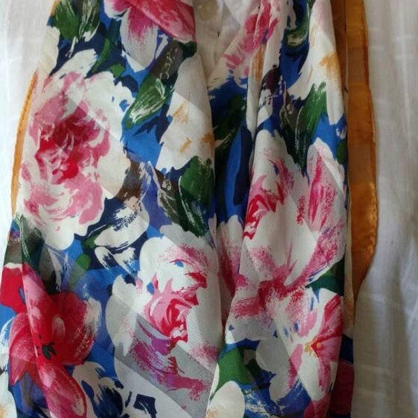 Diane VonFurstenberg Vintage DVF Scarf Summery Lightweight oversized Floral Print Sheer 31" square