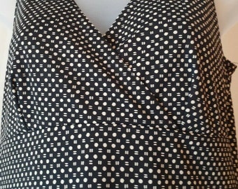 1990's Byer Too Size M (fits XS-S) Sleeveless Sheath A-Line Faux Wrap Dress Black & White Geometric print (USA made)