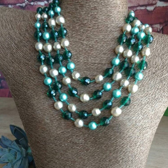 Vtg 1960's Marvella Green Faceted Czech Glass and… - image 3