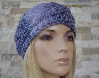 Knit Headband Head Wrap Ear Warmer Lavender Navy and Gray