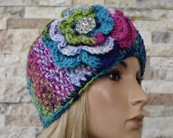 Flower Knit Headband Head Wrap Ear Warmer Colorful with Sparkle Buttons