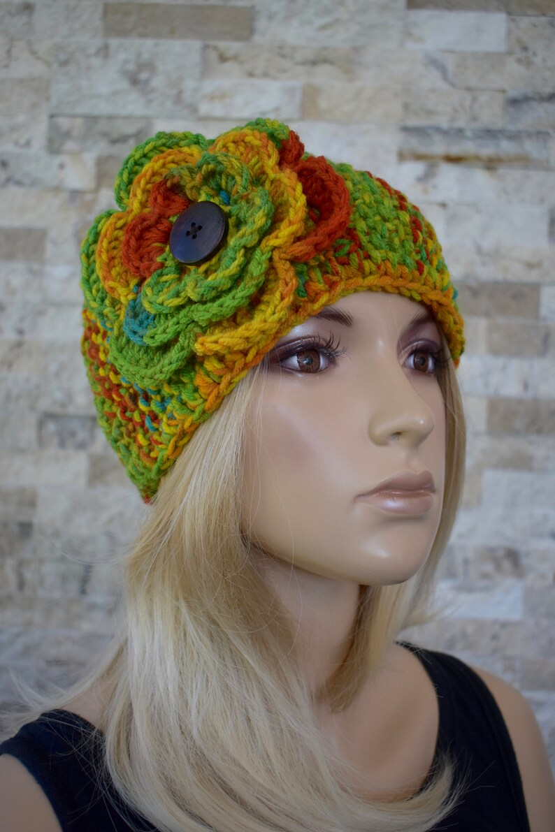 Flower Knit Headband Head Wrap Ear Warmer Colorful with Wood Etsy