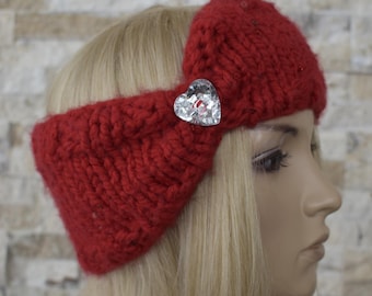 Handmade Knit Headband. Crimson Red Knit Headband. Boho Knit  display picture 1