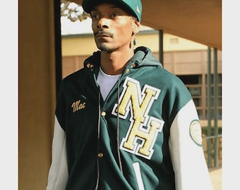 Snoop Dogg N Hale High Letterman Jacket, Green Varsity Jacket, Custom Embroidered College Jacket, Vintage Baseball Bomber Jacket Men Women