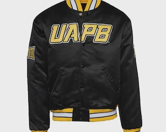 UAPB Golden Lions Satin Varsity Jacket | Custom Black & Yellow University Bomber | Luxury College Alumni Streetwear Coat | Great degree poison