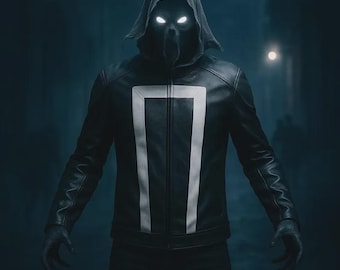 Dark Hooded Leather Jacket Inspired by Moon Knight | Black Leather Cosplay Jacket | Superhero Biker Jacket | Gothic streetwear coat