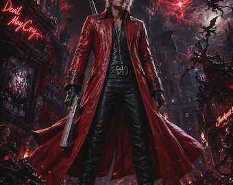 Dante Devil May Cry 5 Red Long Leather Coat Cosplay | Detailed Trench Coat | DMC5 Gamer Outfit | Gaming Costume Jacket with Detailing