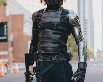 Bucky Barnes Winter Soldier Jacket, Black Tactical Leather Vest Jacket, Marvel Inspired Cosplay Costume, Motorcycle Leather Coat