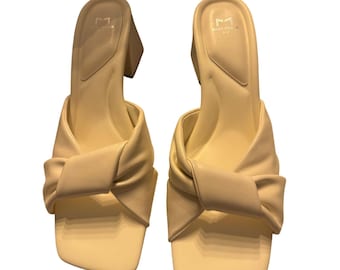 Marc Fisher LTD leather slide sandal with a block heel ivory