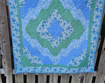 Handmade Lap Size Double Quick Quilt Blues and Greens